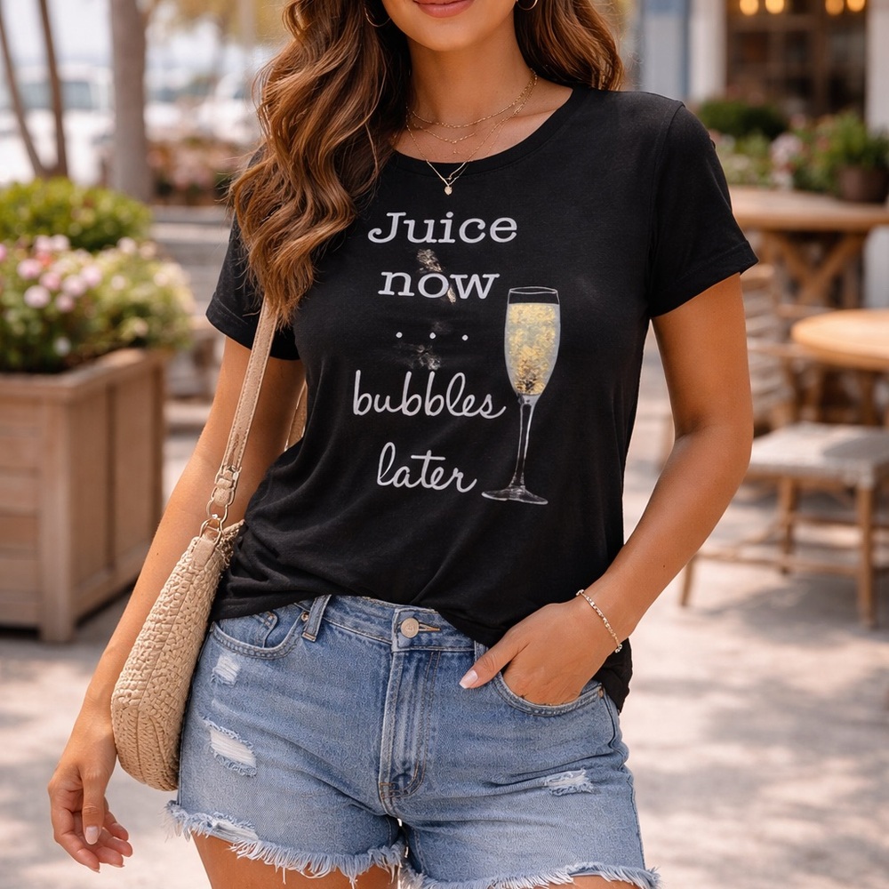 Style & Co Sport “Juice Now…Bubbles Later” Graphic Tee | Wine Lover Shirt | 1X